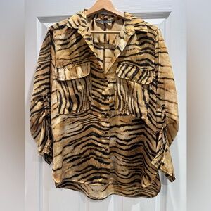 Zara Tiger Print Blouse - Black and Tan